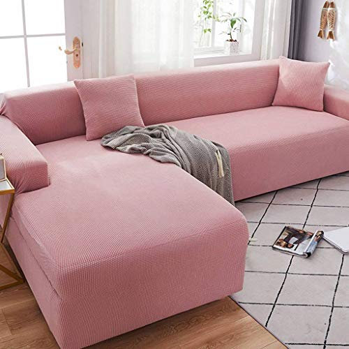 HKPLDE Sofabezug 5 Sitzer, L-Form Schonbezug Easy Stretch Fit Elastischer Stoff Couch Sofa Protector Schonbezug Waschbar-3 sitzer(190-230cm)-Rosa