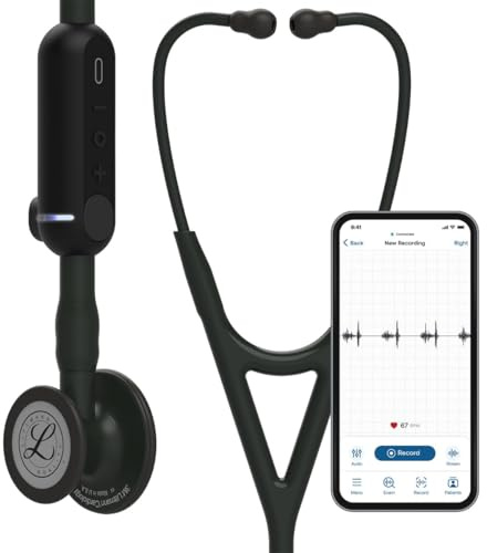 3M Littmann CORE Digital Stethoscope, Our Most Advanced Stethoscope Yet, Up To 40x Amplification, Active Noise Cancellation, In-App Sound Wave Visualization, Black-Finish Chestpiece, 8480