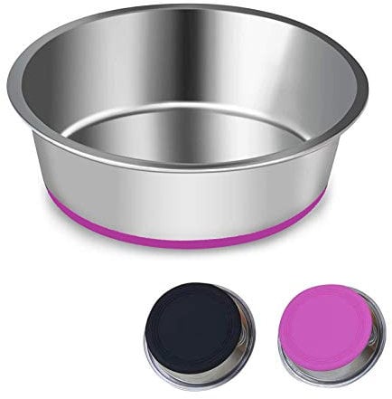 SUOXU Thick Stainless Steel Dog Bowls, Pet Feeding Bowls, Dog Cat Plate Bowls With Non-slip silicone Bases,Medium and Small Dog Feeder Bowls and Water Bowls(M-17cm)