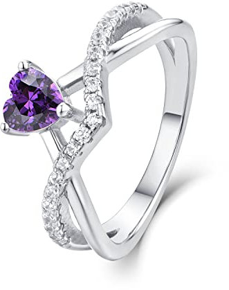 Starnny Herz Ringe Frauen Silber 925 Verlobungsring Eheringe Damen Ring mit 0,5 ct Herz 5A Zirkonia Februar Geburtsstein Amethyst Farbe für Damen,52