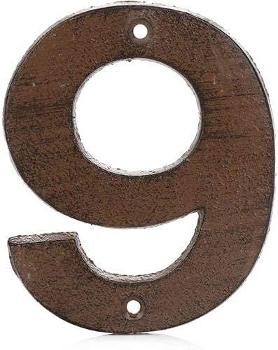 5 Inch Cast Iron Door Number - Rustic Brown - Nine