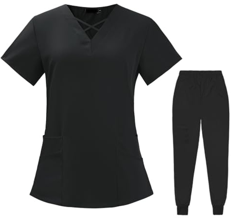 PengGengA Set de Exfoliante para Mujer Túnicas de Salud Manga Corta Cuello en V Tops Pantalones con Bolsillos