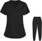 PengGengA Set de Exfoliante para Mujer Túnicas de Salud Manga Corta Cuello en V Tops Pantalones con Bolsillos (Negro, M)