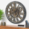 Große Wanduhr, Wanduhr für Wohnzimmerdekoration, Real Moving Gears Wanduhr, Moderne Vintage-Retro-Industrieuhren für Heimdekoration (Industrielles Mitternachtsgrau mit Bronzezahnrädern,18 INCH)