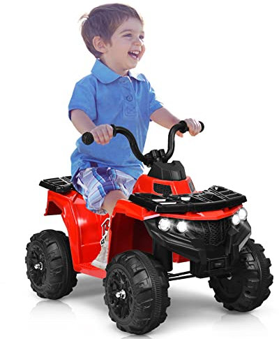GOPLUS 6V Elektrisches Kinderquad, Elektro Quad mit 2 Scheinwerfer & 4 Rutschfesten Reifen, Cooler Elektroauto mit MP3 & USB, Elektroauto aus PP & Eisen, Elektroauto für Kinder 3-6 Jahre alt (Rot)