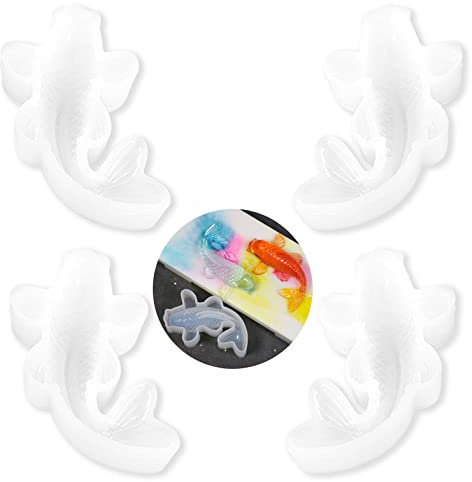 EULAPGOE 4 Stück Koi Fisch Silikonharzform,Karpfen Goldfisch Dekoration Epoxidform für DIY Kuchen-Backen-Anhänger Schmuck Malerei