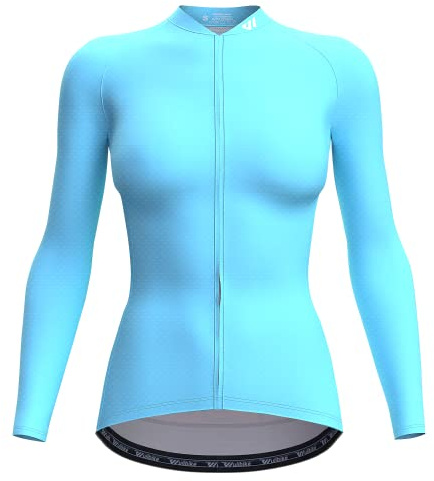 Wulibike Damen Radtrikot,Fahrradtrikot Damen Langarm Atmungsaktiv Rennrad Trikot Damen mit 3 Rückentaschen Zyan XS