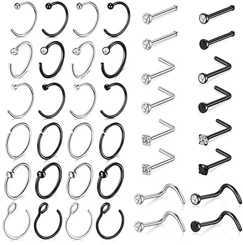 Whoiy Tragus Piercing Gold, Nasenstecker Brilliant 1 Stück 8Mm 925Er Sterling Silber Piercing Set L-Form-Reifen mit Zirkonia für Frauen