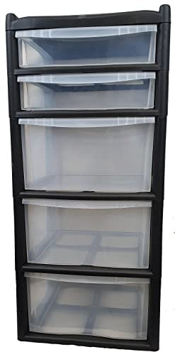 Easy Shopping® EXTRA LARGE DRAWER STORGE BLACK Plastic 5 Drawer Unit 2 Shallow with 3 Deep Drawers Chest Drawer School Office Home Storage