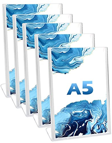 Doafoce 5 Stück Acryl Ständer Tischaufsteller A5 Aufsteller Acryl L Aufsteller A5 Tischaufsteller Schräg Werbeaufsteller Glasklar für Haus, Büro, Geschäft, Laden