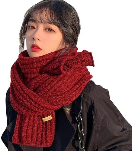 Warme Strickschals, weicher warmer Schal, Halswärmer für Damen und Mädchen, Weinrot, Large