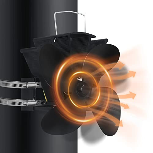 NAIZY Kaminventilator Ohne Strom, 4 Blatt Ofenventilator Leiser Kaminofen mit Hängende Ringe für Holzofen, Kamin, Holzofen Werkstattofen pelletofen - Schwarz(Typ B)