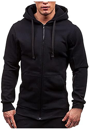 Pull Homme Hiver Marque Slim Sweats à Capuche Zip Pas Cher Veste de Travail Hiver Polaire Sport Pull Veste Coupe Vent Homme Sweat à Capuche Noir L