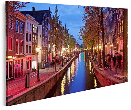islandburner Bild auf Leinwand Rotlichtviertel in Amsterdam Wandbild Leinwandbild Bilder für Wohnzimmer GASI-1P