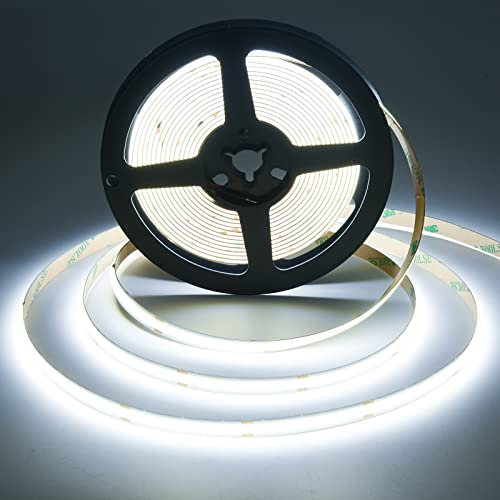 COB LED Streifen 5M,24V LED Streifen Tageslichtweiß 6000K 480 LEDs/m CRI90+Hohe Dichte gleichmäßiges Licht, COB LED Strips für Zuhause Küche,DIY Innenbeleuchtung Projekte (Netzteil nicht enthalten)