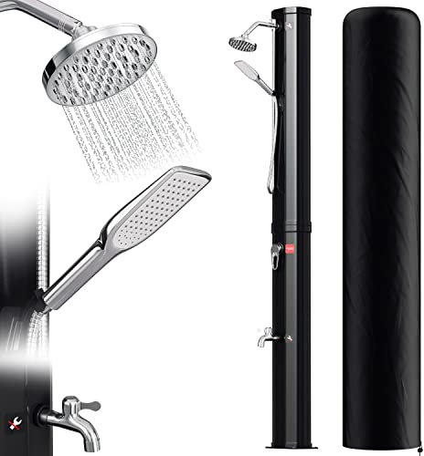 Joparri Douche Solaire avec douchette 40 l avec Capuchon de Protection et pommeau de Douche 180 °, température réglable jusqu'à 60 °C, 50 PSI, pour Jardin, Camping, Douche de Piscine, Noir