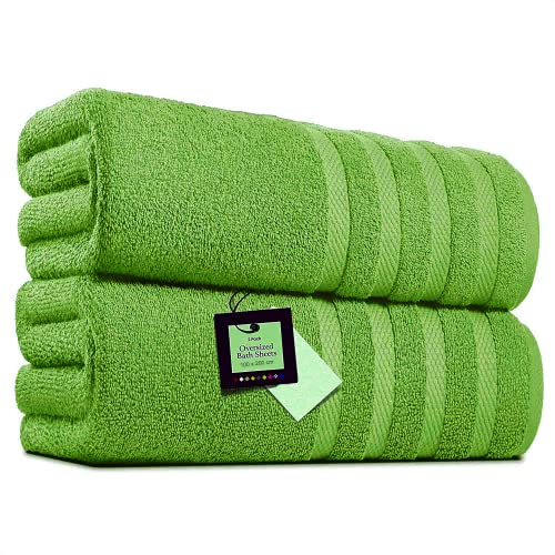 Pack of 2 Extra Large Bath Sheets (100 x 200 cm-600 GSM) Pure Egyptian Cotton Big Body Wrap Bath Sheet Towels for Bathroom,beach, Pool (Lime Green, Cotton)