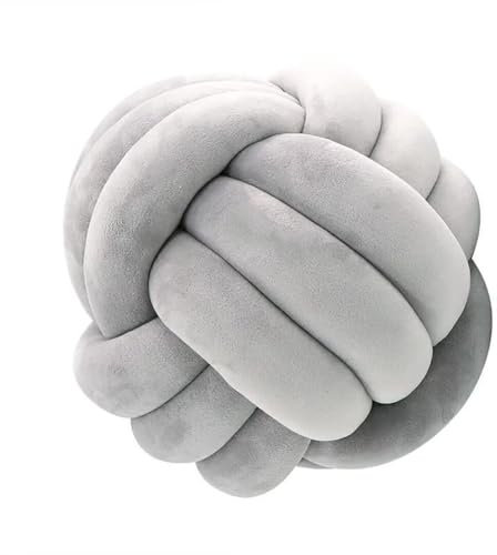 knotenkissen, Kissen Knoten, Knot Kopfkissen, Kissen Rund, Decorative Cushion, Zierkissen Knoten für Sofa, Bett, Wohnzimmer, hellgrau, 20cm