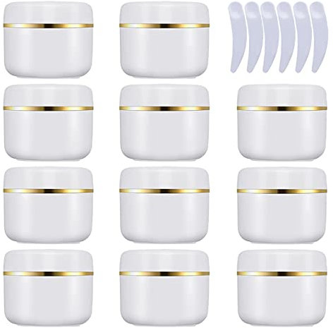 LusDoly 24 pièces 50 g Blanc Pots en Plastique Avec Bouchon à vis, 50 ml Avec Bord Or Cosmétiques en Voyage récipient Lotion Crème onguents Masque facial Pots DIY