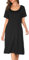 Vlazom Women's Nightdress, Ladies Soft Nighties U-Neck Nightshirts Short Sleeve Sleep Dress Nightgown Sleepwear, C-Black, XXL
