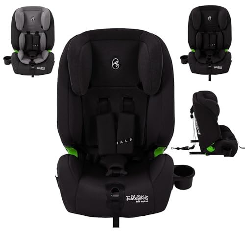 FableKids Kinderautositz mit Isofix | Autokindersitz ab 15M. | Autositz für Kinder 76-150cm | Kindersitz i-Size ECE R129/03 | 3-Punkt-Sicherheitsgurt | einstellbare Kopfstütze & Becherhalter | Schwarz