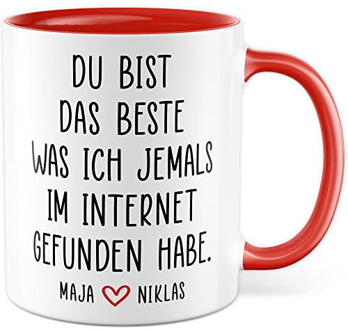 Tasse personalisiert Freund Freundin Geschenk Du bist das beste Geschenkidee Partner Ehefrau Ehemann Kaffeetasse mit Spruch liebevoll Dating-App Jahrestag Jubiläum eigene Namen (Weiß/Rot)