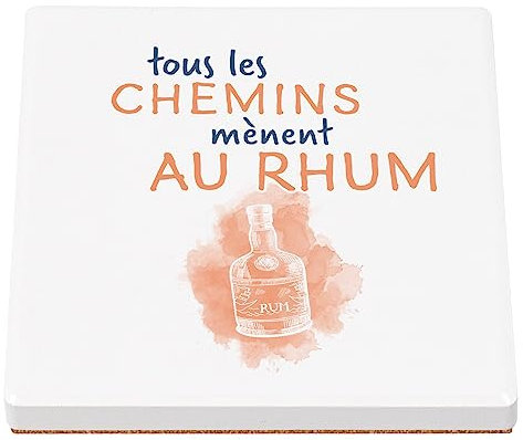 sous Verre en céramique - Tous Les Chemins Mènent au Rhum Soirée Apéro - 1 unité (100 x 100 mm)