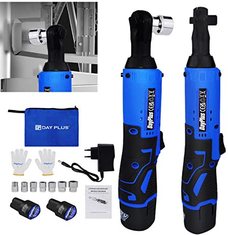 HSHa 12V impact clé à cliquet sans fil avec 2 x 1500ma batterie 3/8 clé de puissance à entraînement carré pour les projets de construction couple maximal de 40nm 7 prises de différentes tailles bleu