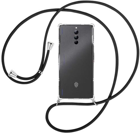 mtb more energy® Chaîne de téléphone portable compatible avec ZTE Nubia Red Magic 8S Pro – Noir – Étui de protection pour smartphone à suspendre – Anti-chocs Full TPU