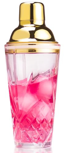 Gbuxska Kit de coctelera de vidrio, juego de fabricación de cócteles sin alcohol de Martini de 14.5 onzas con tapa de acero metálico a prueba de fugas y colador para uso doméstico y carrito de bar,