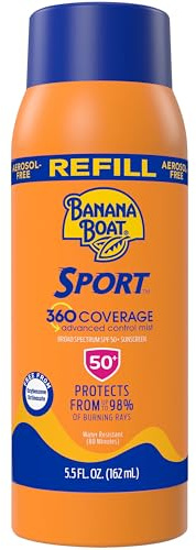 Banana Boat Sport 360 Coverage Spray Sunscreen Mist SPF 50 Refill | Non-Aerosol Sunscreen Spray, SPF 50 Sunblock Mist, Oxybenzone Free, 360 Coverage Refill, 5.5Fl Oz