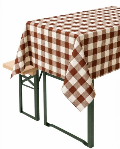 texpot Tischdecke 140 x 240 cm braun-weiß kariert Baumwolle 2 cm Karo