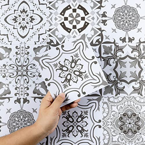 Hode 50 Pezzi Adesivi per Piastrelle, Mosaico Piastrelle Adesive Muro, Mattonelle Adesive, Paraschizzi Adesivo, Cucina Bagno PVC Impermeabile (15x15cm Bianco)