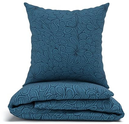 LARAWELL Bettwäsche 135x200 Baumwolle ganzjahres Bettwäsche-Sets blau Ornament Premium