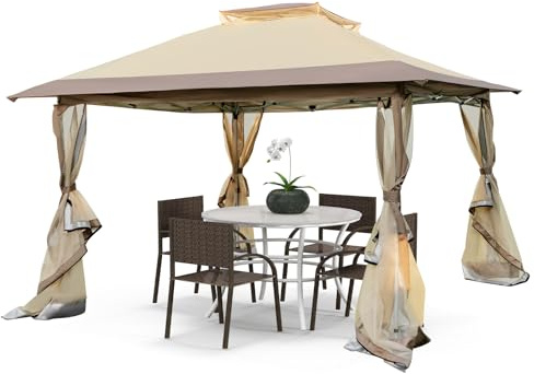COSTWAY Carpa Plegable 3X3M, Pergolas de Jardin Impermeable con 4 Mosquiteras, Pabellón Cenadores Exteriores Pop Up, Parte Superior Ventilada, Bolsa de Transporte con Ruedas (con mosquitera)