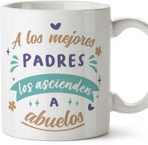 MUGFFINS Tazas para ABUELO - En Español - Mejores Padres Ascienden Abuelos - 11 oz / 330 ml - Regalo original y divertido