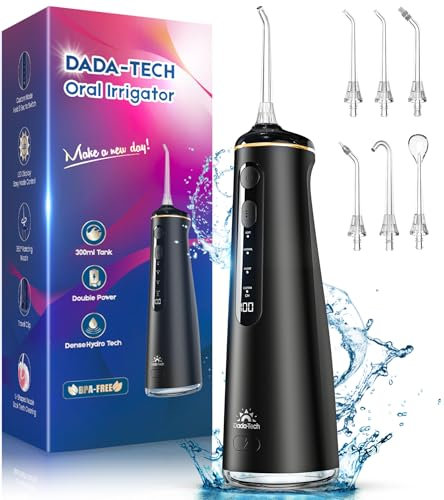 Munddusche Kabellos, Water Flosser for Teeth Mit 4 Modi & 8 Stufen 7 Düsen 300ML Tank Munddusche für Zahnzwischenraumreiniger Zahndusche Mundspülung Elektrisch Oral Irrigator Zähne 2025 (Schwarz)