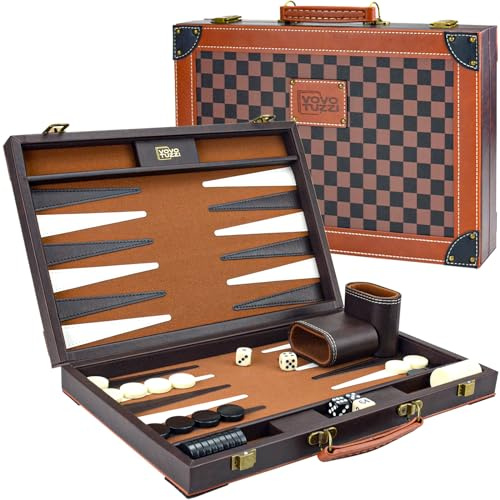 15 Zoll Backgammon - Backgammon Sets für Erwachsene Leder - Backgammon Brettspiele - Reise Backgammon Set Strategiespiel mit 32 Spielteilen und Zubehör - Schachbrettdesign
