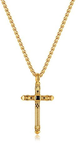 GANMFOYC Collana con Croce Uomo Collana con Ciondolo Stile retrò Acciaio Inossidabile Ciondolo Pendaglio Regalo per Ragazzo 55cm