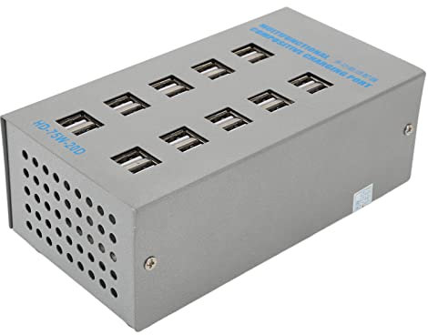 Powered USB Hub, Multifunctional 20 Port USB Extender Hub Stainless Steel Hub Splitter Charging Port Power Adapter with Individual On/Off Switches for Phones, Tablets
