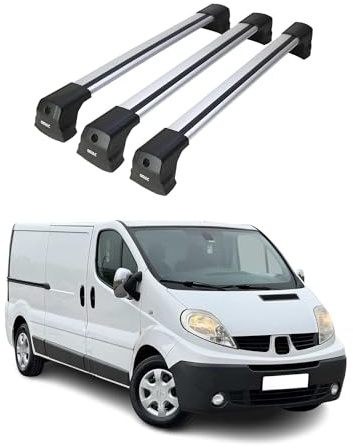 OMAC Barres de Toit compatibles avec Renault Trafic II 2001-2014 – 3 Barres – Antivol Inclus – Aluminium Argent