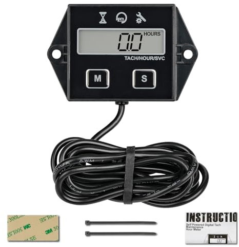 Rileyfine TacóMetro Inductivo con Cuentahoras Medidor De Rpm Para Motores PequeñOs para CortacéSped Motosierra Barco Compresor Lavadora A PresióNMotor Fueraborda Quitanieves Tractor Generador