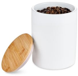 Tchibo Kaffeedose luftdicht 500g, Keramik Vorratsdose mit Deckel aus Bambus, zur Aufbewahrung von Kaffeepulver und Kaffeebohnen, Aromadose in modernem Design, weiß
