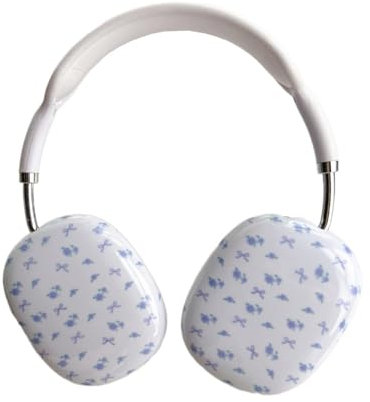 SCJLSDA Kompatibel mit AirPods Max Hülle, weißer Hintergrund, blauer Blumen-Schleifendruck, niedliches Mädchen, Blumenmuster, Kopfhörer-Schutzhülle, Kawaii-Kopfhörer-Zubehör für AirPod Max