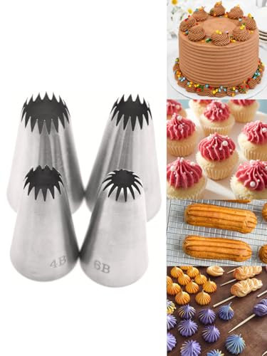 Grand ensemble de douilles à gâteau pour churros, éclairs et meringues, 4B, 6B, 1,5 m, 2,7 m, étoile pour décoration de gâteaux, cupcakes, cookies