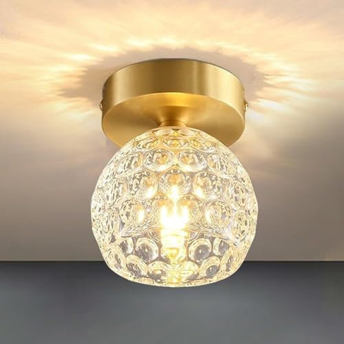 LLXDFUU Décoration de la Maison Plafonniers de Salle de Bain Verre d'eau Or Petit Couloir Luminaires encastrés Nordique Sphérique Demi-dôme Verre Transparent Cuisine près du plafonnier Entrée Armoire