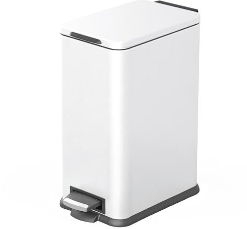 Home Zone Living Schlanker Küchenabfalleimer, Edelstahl, Trittpedal, 16,7 l, Weiß