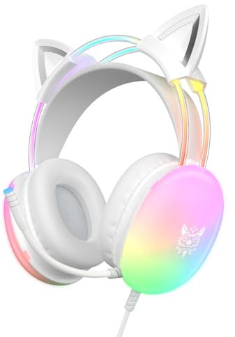 ONITOON Cat Ear Gaming Headset with Mic, RGB Rainbow Lighting, Surround Sound, 3.5mm Wired Over-Ear Headphones for PC/PS4/PS5/Switch/Laptop, Lightweight & Adjustable Headband