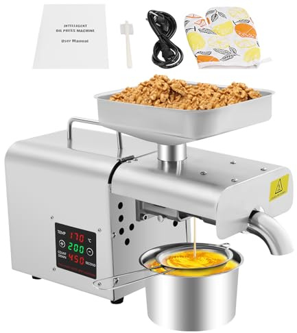 Fridgestea Elektrisk oljepress för kall olja och varm, oljepressmaskin för nötter, jordnötter, sesam, 3–6 kg/timme, 50–250 °C, 610 W