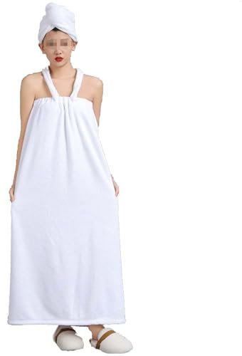 ZHQFLC Tragbares Handtuch und Haartuch, Women's Shower Wrap Robe Terry Cloth Spa Bath Towel Wrap, Coral Velvet Bath Skirt Wrap Around Towel (White)